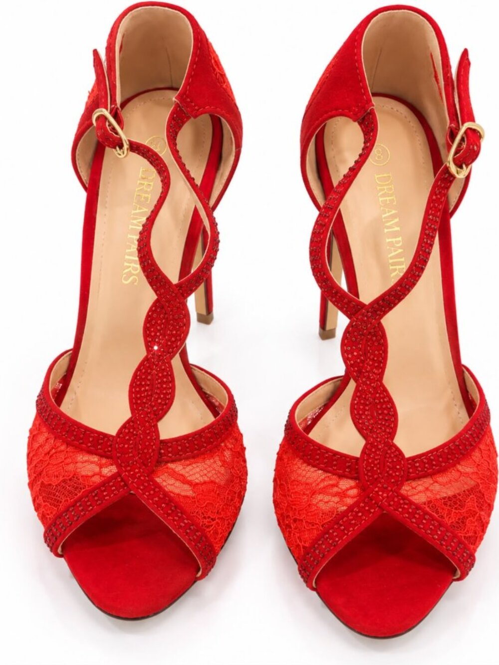 Red Rhinestone Lace Heels